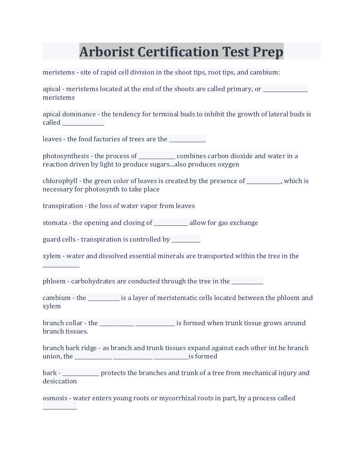 Preview image for Arborist Certification Test Prep Questions And Answers